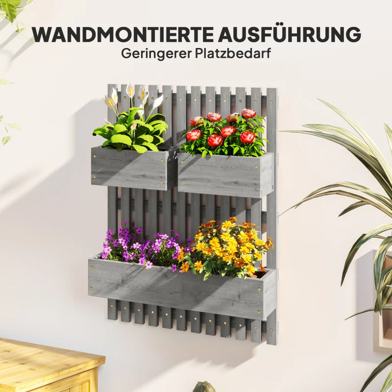 Outsunny Bloembakset, wandmontage, vrij verplaatsbaar, massief hout, 60 x 16 x 80 cm