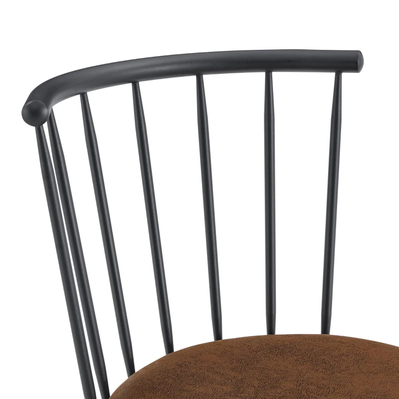 Tabouret de bar style Windsor en métal, assise ronde rembourrée, 39x39x96 cm, Marron