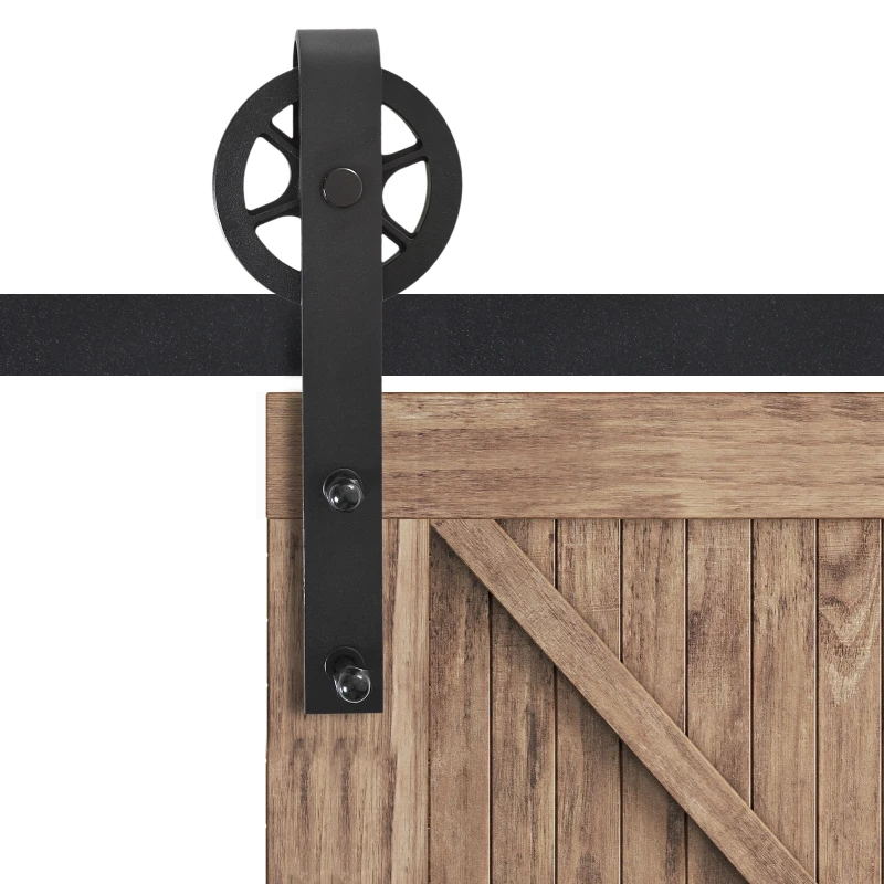HOMCOM Schuifdeurbeslagset met rustieke uitstraling, Koolstofstaal, 200x4x0,6 cm, tot 90 kg, Zwart