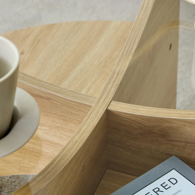 Table basse ronde en verre, design moderne, patins antidérapants, 80x80x36 cm, Couleur naturelle