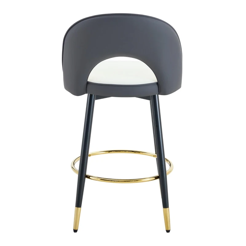 Tabouret de bar pivotant 360°, dossier ajouré design, lot de 2, 44x44x91.5 cm, Gris foncé+Blanc