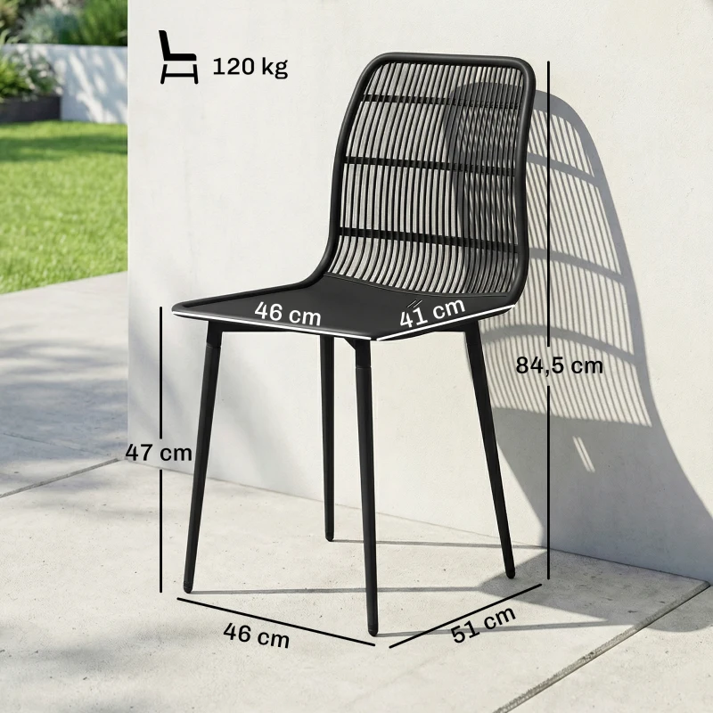 Outsunny Sedie da Pranzo per Esterni Set da 4, Sedie da Giardino con Schienale Fessurato, Nero