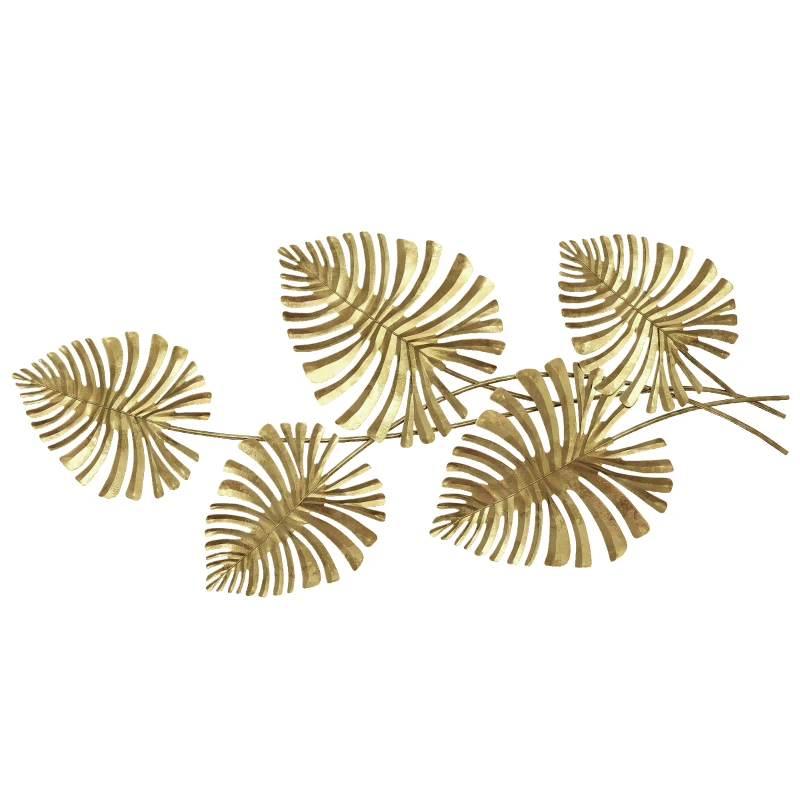HOMCOM Set van metalen wanddecoraties, gelakte afwerking, bladvorm, goudkleurig