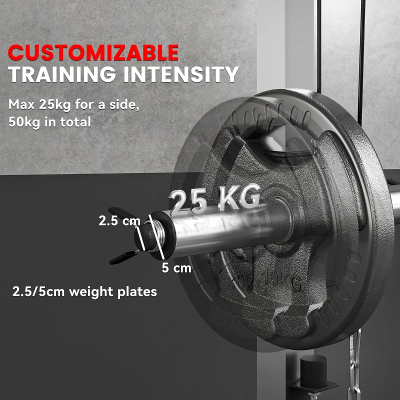 SPORTNOW 3-in-1 Smith Machine with Dual Cable Pulley System, Chest Press Station, 17-Level Squat Rack and Barbell Bar