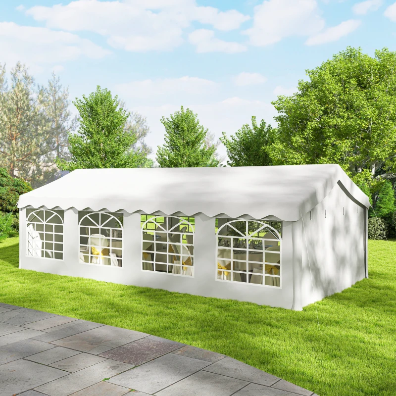 Outsunny Tenda para Festas 4x8 m Tenda de Jardim com Paredes Removíveis, Porta e Janelas UPF50+ Branco