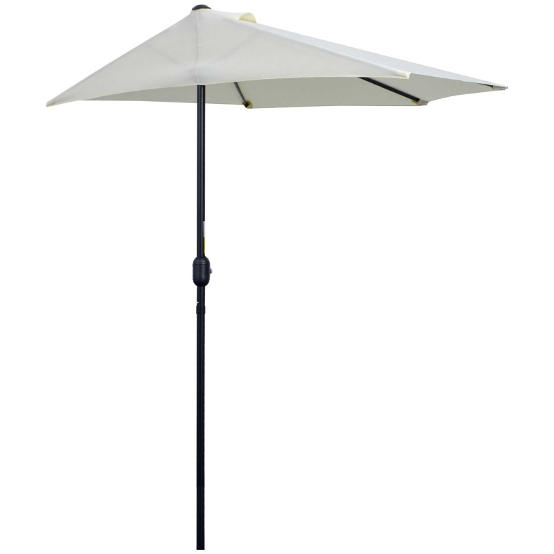 Outsunny Ombrellone da Terrazza a Mezzaluna con Apertura a Manovella e Palo a 2 Sezioni, 2.6x1.35 m, Beige