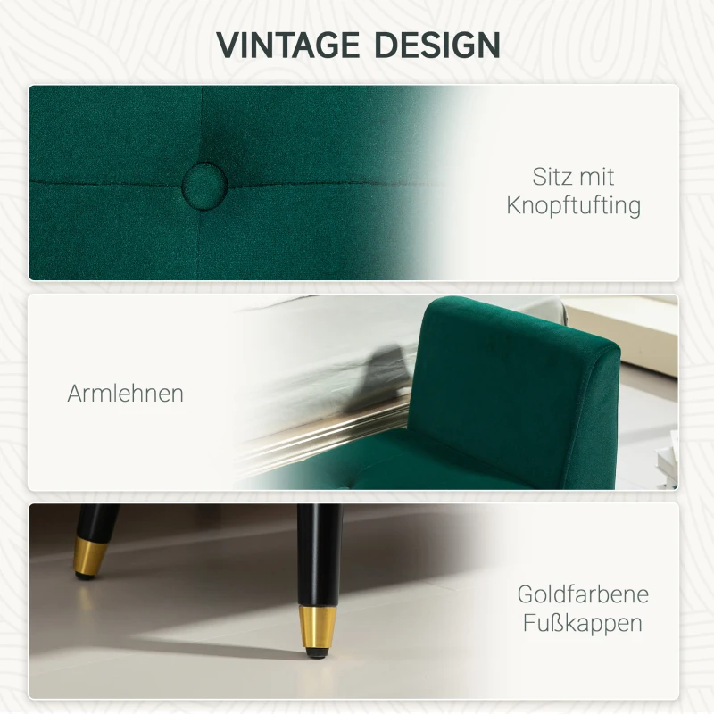 HOMCOM Poolsterbank met Opbergruimte, Armleuningen, Fluweelachtig Polyester, Rubberhout, 107 x 42 x 65 cm, Groen