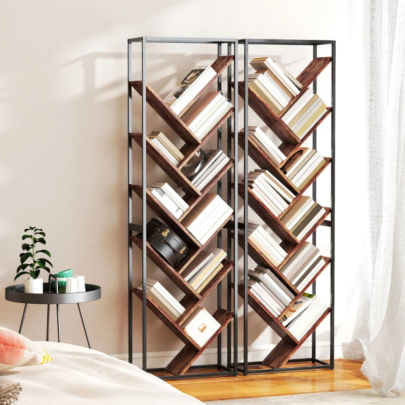 HOMCOM 10 Shelf Industrial-Style Bookshelf - Black/Brown