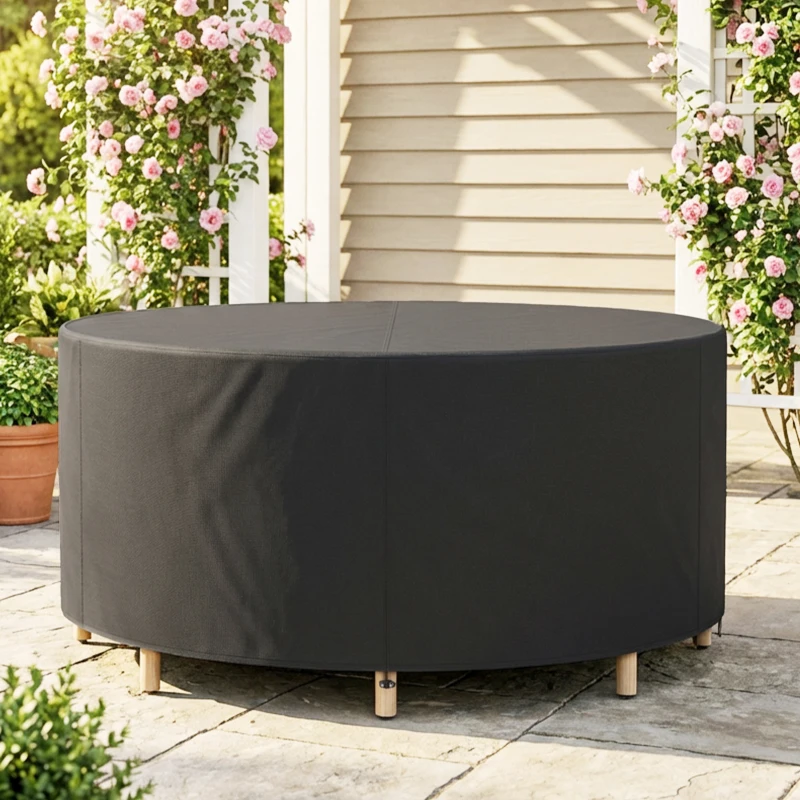 Outsunny Housse de mobilier de jardin imperméable pour table ronde, tissu Oxford 420D pour jardin extérieur, Ø200 x 80 cm, noir