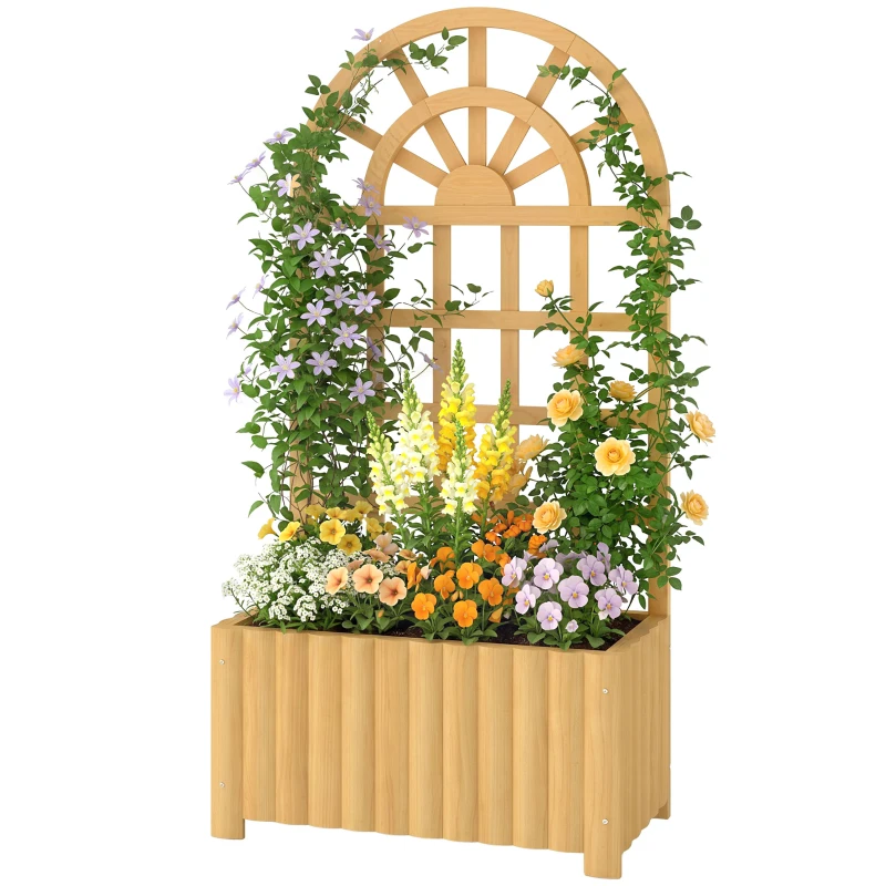 Outsunny Floreira com Treliça de Madeira para Plantas Trepadeiras com Orifícios de Drenagem Floreira Elevada 60x30x120 cm Madeira