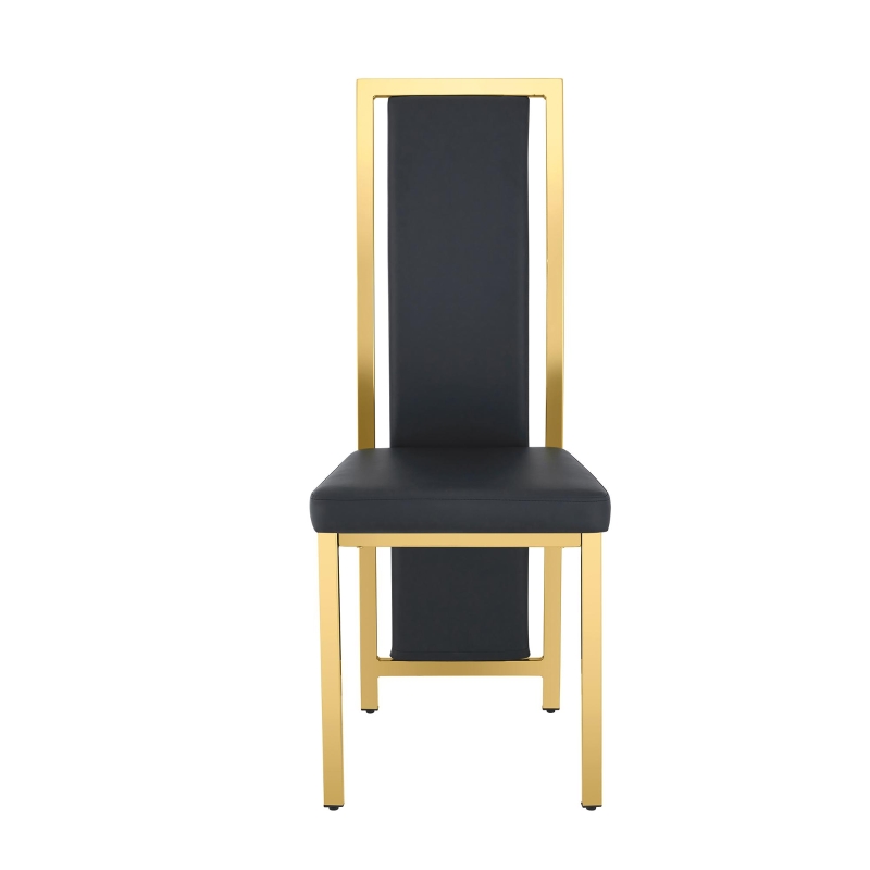 Chaise de salle à manger minimaliste européenne, bordure dorée 3D et dossier haut ergonomique, 44x42.7x109 cm, Noir+Doré