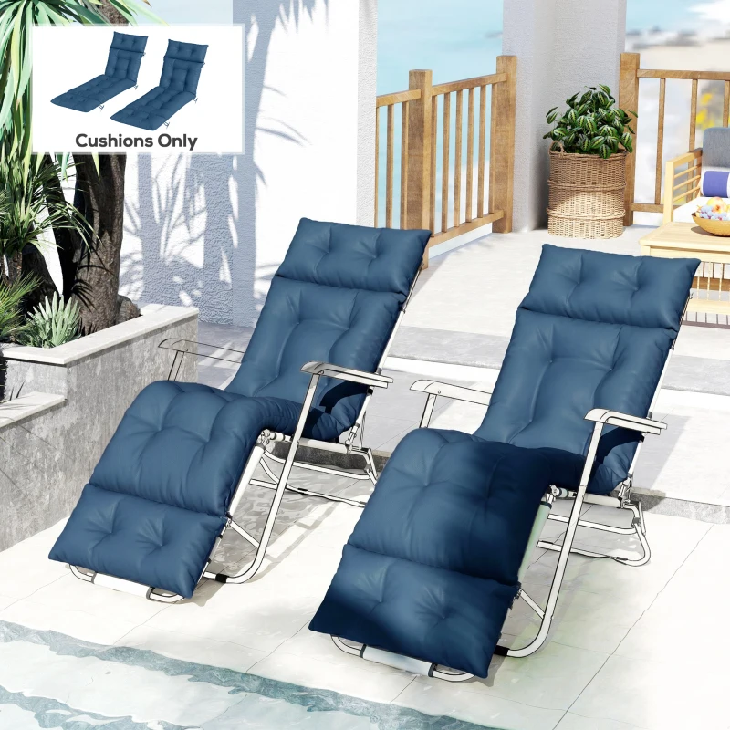 Outsunny Set of Two 190 x 56cm Sun Lounger Cushions - Navy Blue