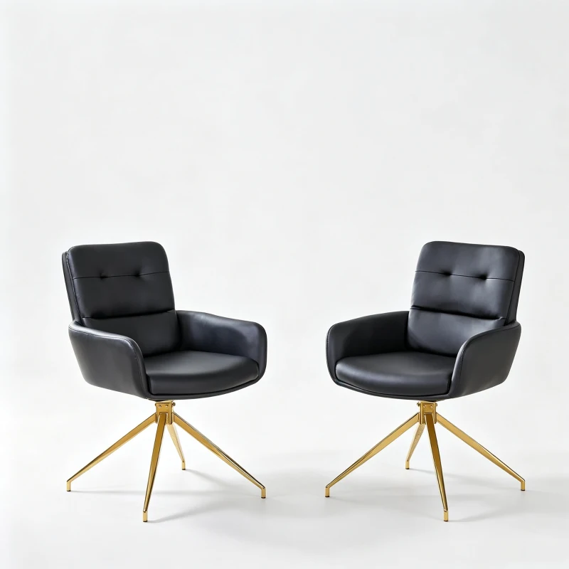 Chaise pivotante de salle, manger style luxe léger européen, lot de 2, patins antidérapants, 55x50x85 cm, Noir+Or