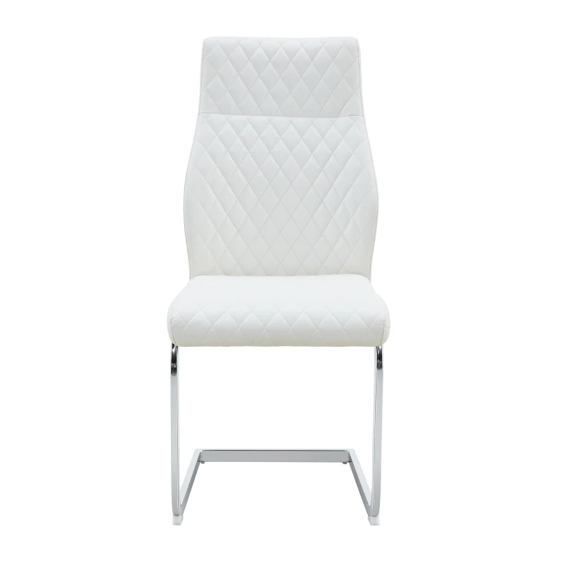 Chaise de salle à manger matelassée motif losange, dossier haut ergonomique, lot de 2, 43x63x100 cm, Blanc+Argenté