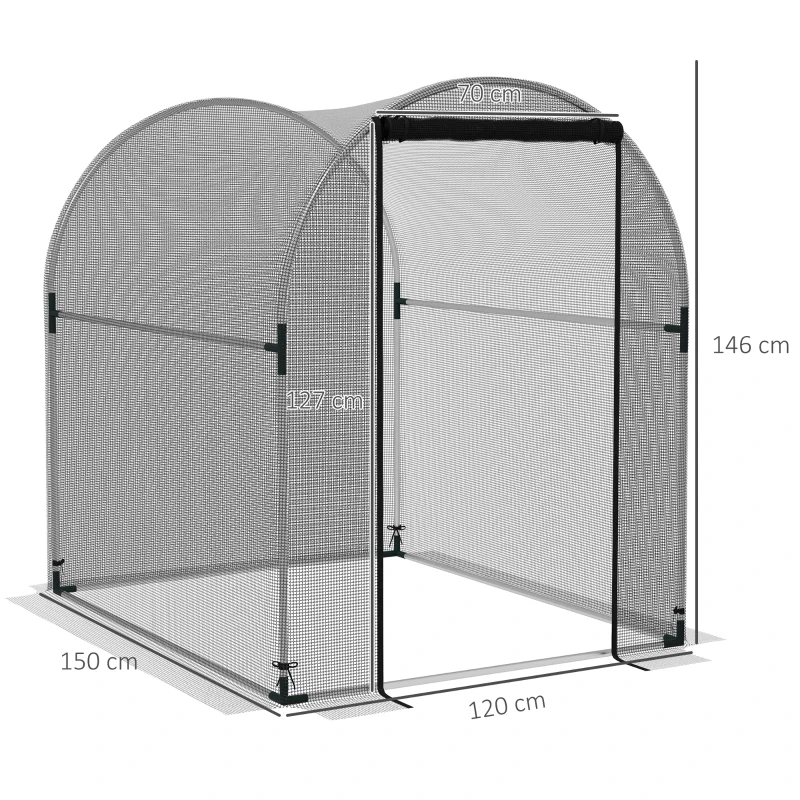 Outsunny Plantenbeschermingsnet, Vogelbescherming, met Deur en Stabiel Stalen Frame, 1,2x1,5x1,5m, Zwart/Zilver