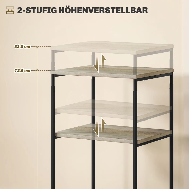 HOMCOM Printerstandaard met 3 niveaus, in hoogte verstelbaar, Mobiele Printertafel op Wielen, voor Thuiswerkplek, Metaal en Hout(m-5)