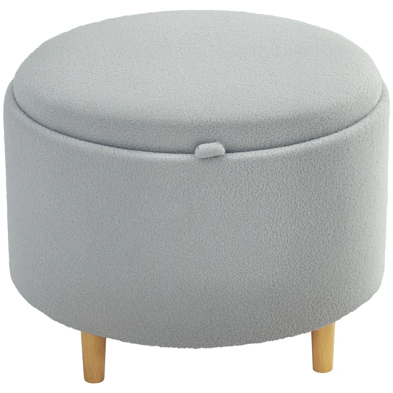HOMCOM Kruk Gepolsterde Kruk, Teddyfleece, Verborgen Opbergruimte, Omkeerbaar Deksel, 56 cm x 56 cm x 42 cm, Grijs