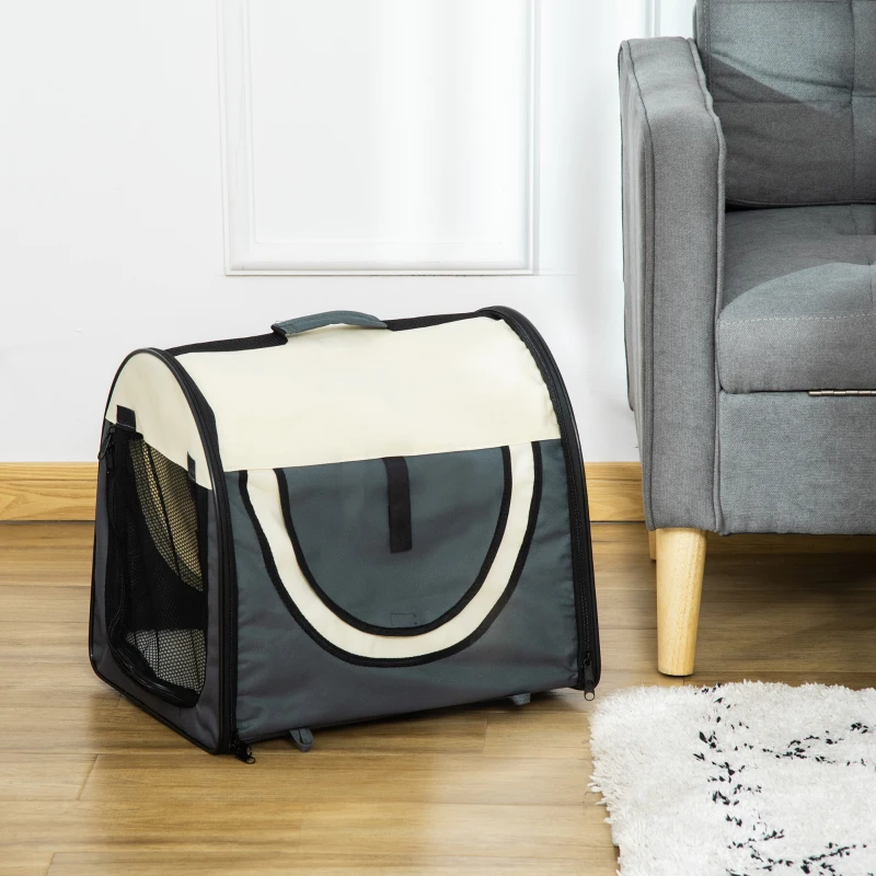 PawHut Trasportino per Animali Domestici Pieghevole in Oxford con Cuscino Rimovibile Lavabile e Borsa per Trasporto, 46x36x41cm, Grigio scuro