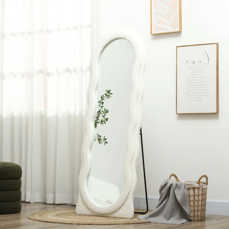 HOMCOM Ganzkörperspiegel 160 x 60 cm Gewölbter Standspiegel mit Wellendesign Bruchsichere Glas Weiß