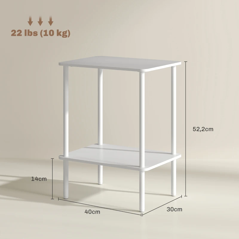 HOMCOM Moderne 2-laagse Bijzettafel met Opbergruimte en Metalen Frame voor Woonkamer, Slaapkamer, Wit