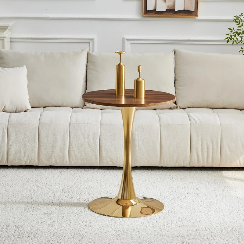 Table d'appoint ronde, style mid-century, pieds antidérapants, usage multifonction, 60x60x72 cm, Noyer