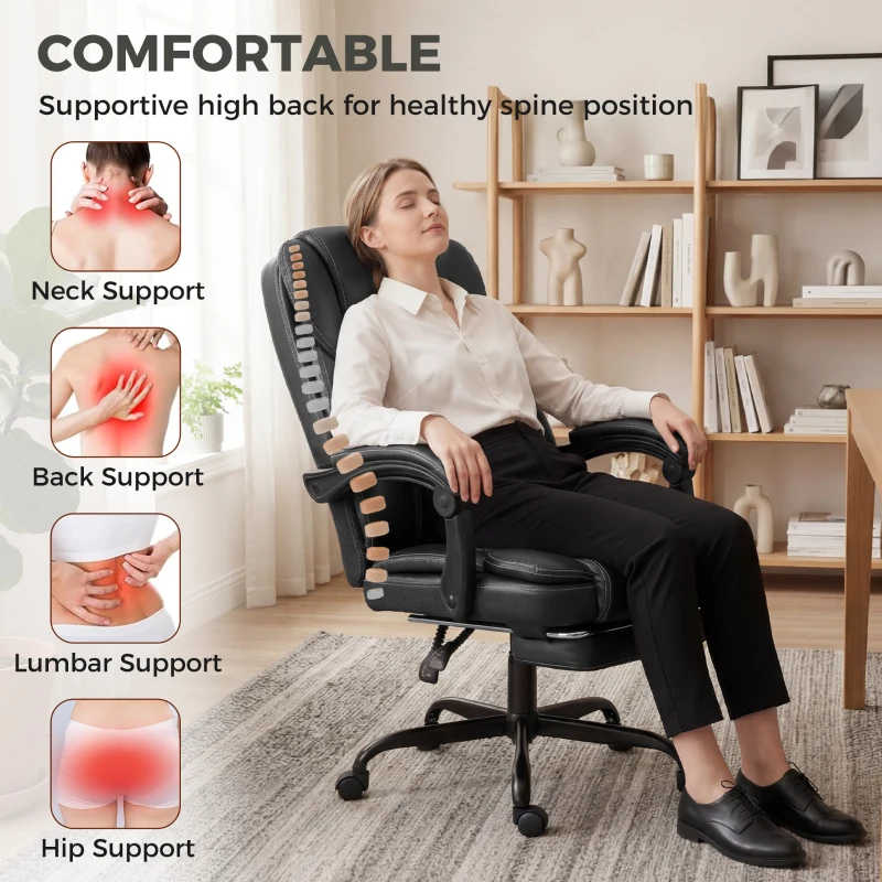 HOMCOM Executive Home Office Chair Reclining Function Footrest Computer Desk Chair High Back, Black