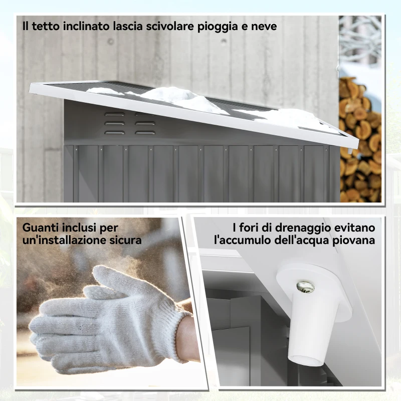 Outsunny Casetta da Giardino in Acciaio con Porta con Blocco, Finestra e Prese d'Aria, 2.2 x 1.3 m, Grigio