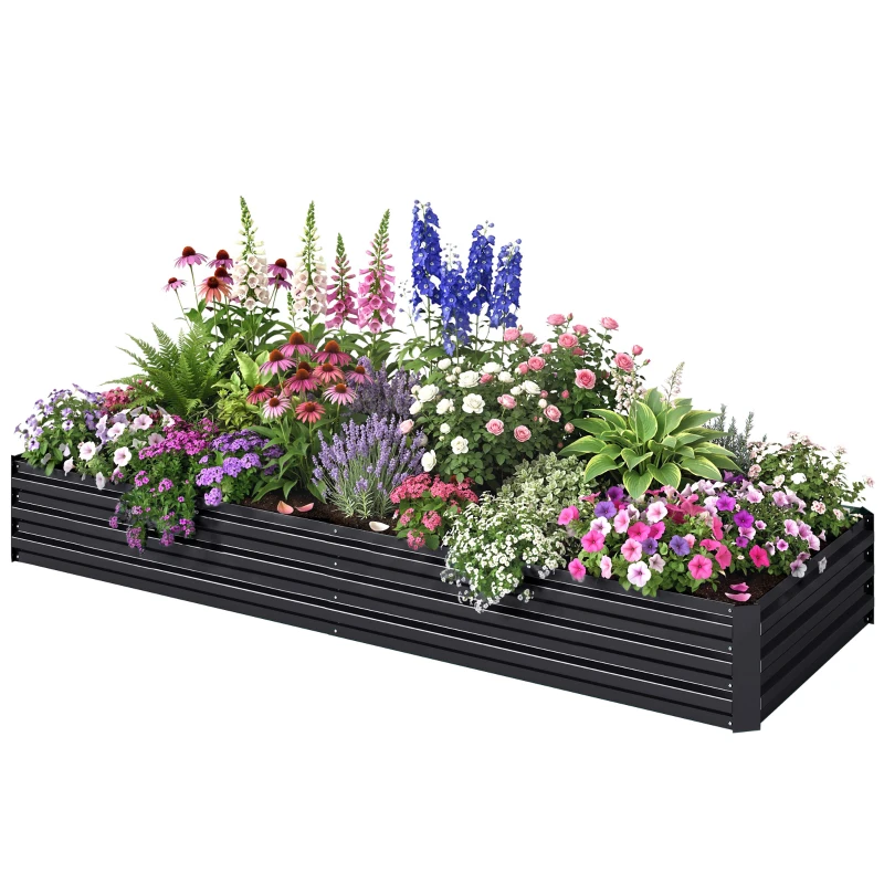 Outsunny Carré potager de jardin rectangulaire jardinière extérieure 241 x 90,5 x 30 cm tôle d'acier ondulée noir