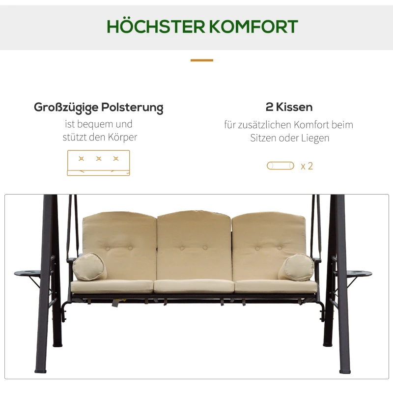 Outsunny Hollywoodschommel 3-zitter tuinschommel met zonnedak metaal(m-6)
