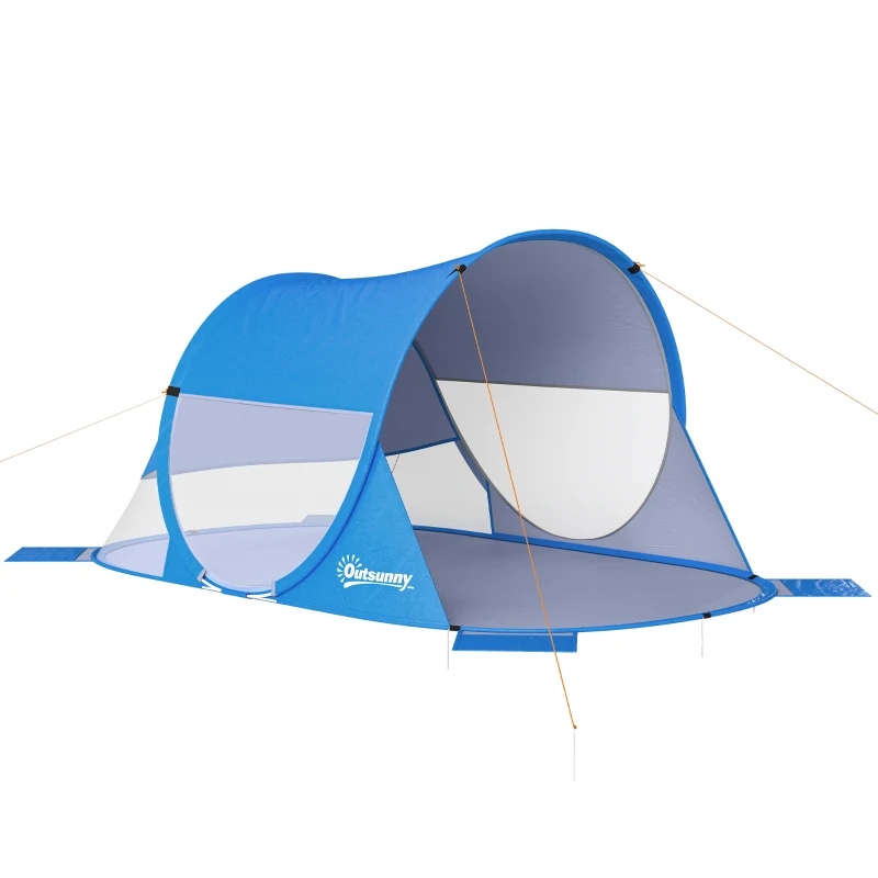 Outsunny Abri de plage tente de plage pliable pop-up automatique instantané protection UV fenêtre arrière grand tapis de sol bleu ciel