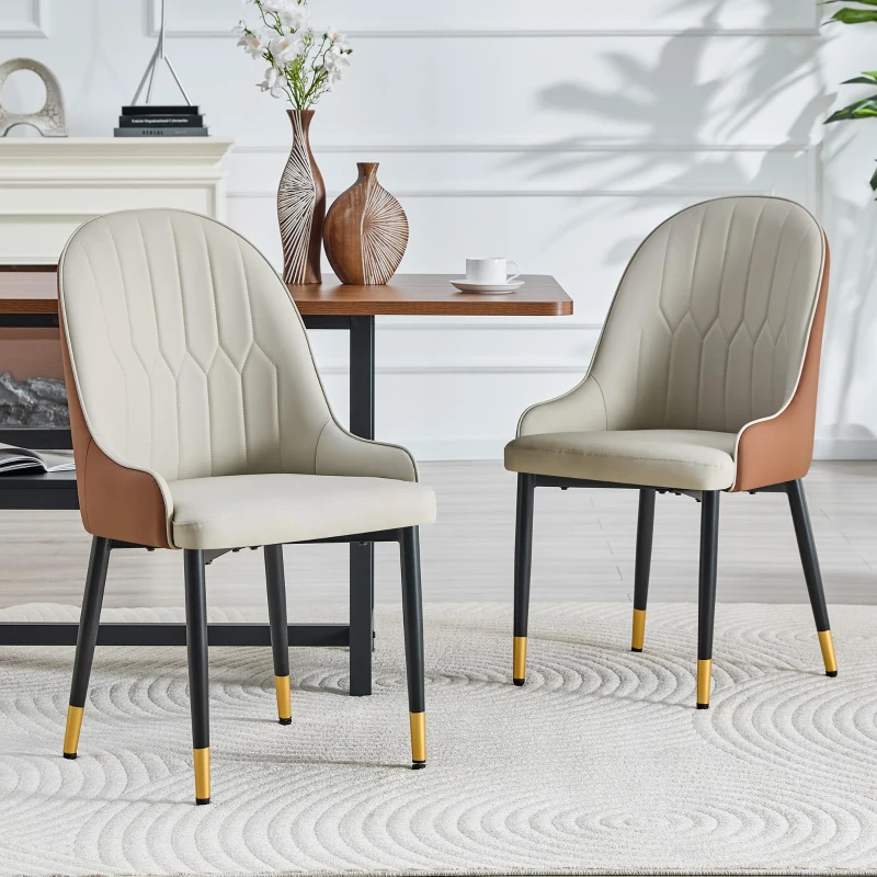 Lot de 2 chaises de salle à manger, dossier motif éclair stylé, déperlante et facile d'entretien, 47.3x44x91 cm, Gris chaud