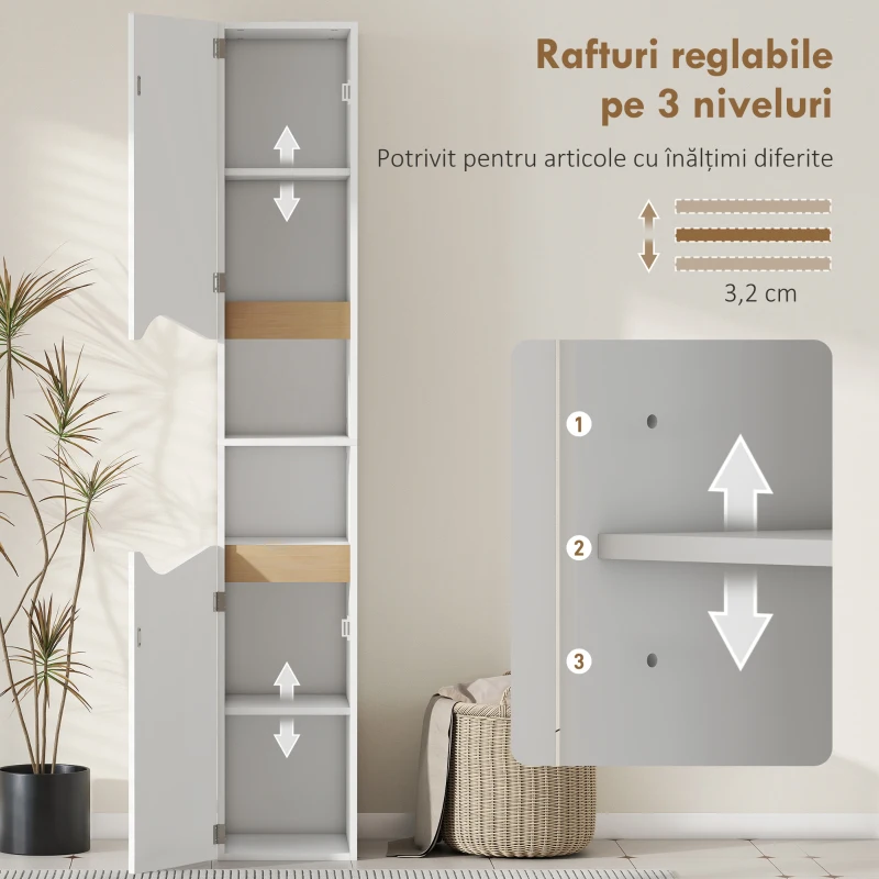 HOMCOM Mobilier de Baie Îngust și Înalt cu 2 Uși, 2 Rafturi - Alb