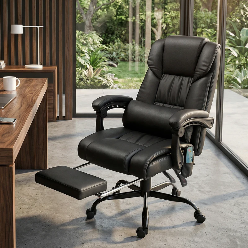Vinsetto Silla de Oficina con Masaje de 6 Puntos Respaldo Alto Reclinable Altura Ajustable Reposapiés y Mando a Distancia Negro