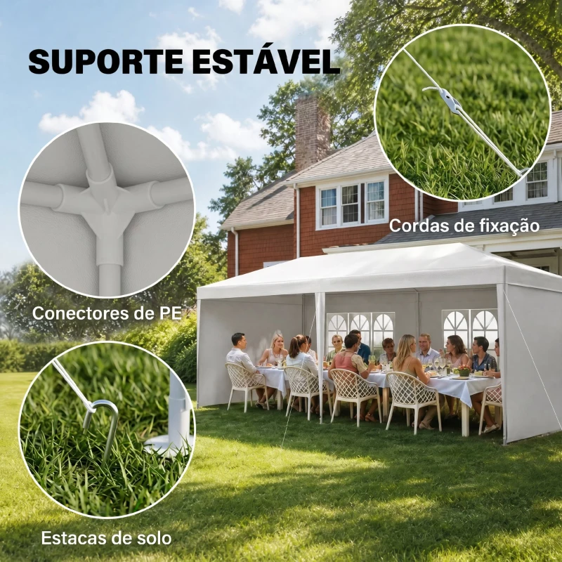 Outsunny Tenda para Festas com 4 Paredes Laterais 2 Janelas e Estrutura de Aço 585x295x255 cm Branco