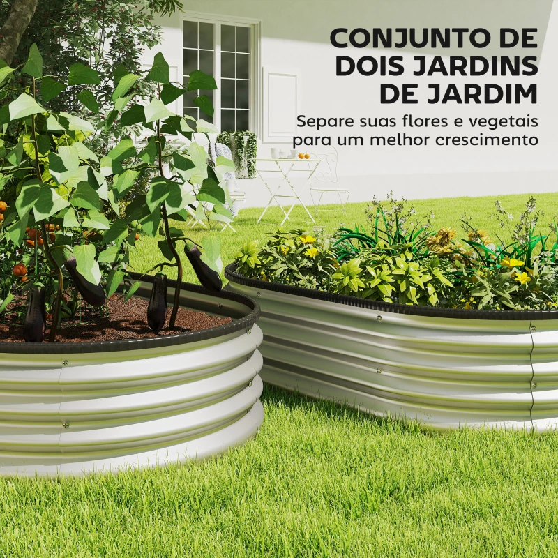 Outsunny Conjunto de 2 Caixas de Plantio de Exterior em Aço Galvanizado para Terraço Jardim 135x90x30 cm Prateado