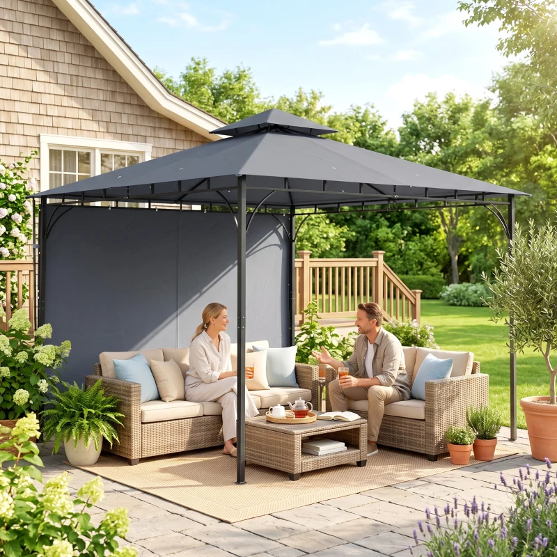 Outsunny Gazebo da Giardino con Tetto Estensibile e Fori di Drenaggio, in Metallo e Poliestere, 3.2x3.2 m, Grigio Scuro