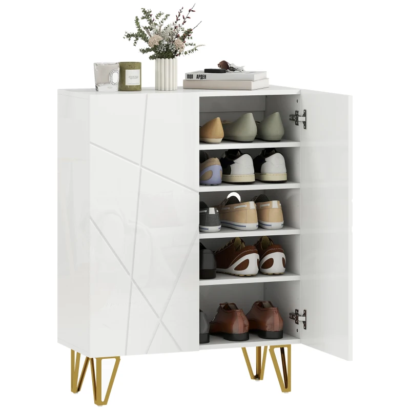 HOMCOM Schoenenkast met 2 Deuren, Schoenenrek, Schoenenopslag met 3 Verstelbare Planken 72 x 31,5 x 95 cm, Wit(m-11)