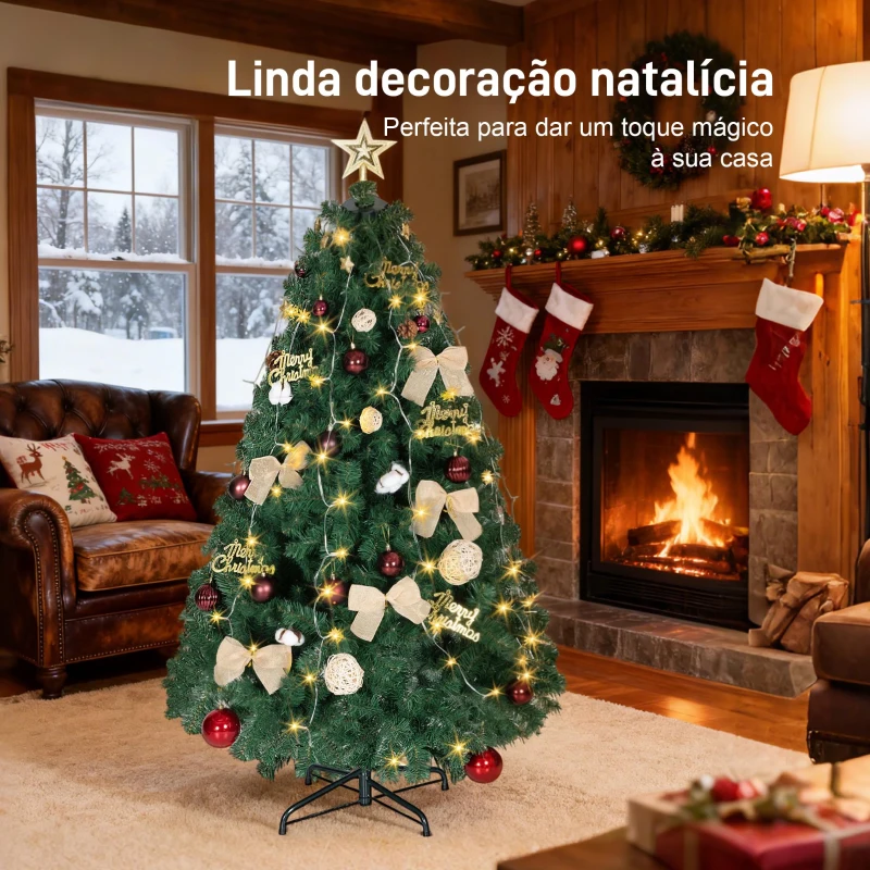 HOMCOM Árvore de Natal de 150 cm com Decorações 150 Luzes LED Branco Quente 8 Modos de Iluminação e 480 Ramos Verde