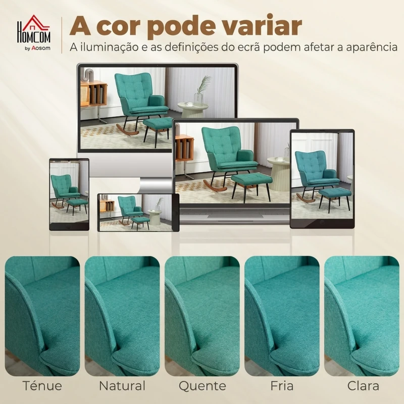 HOMCOM Poltrona Baloiço com Apoio para os Pés Poltrona Relax com Almofada Acolchoada e Anti-Tombo 64x89x90 cm Verde