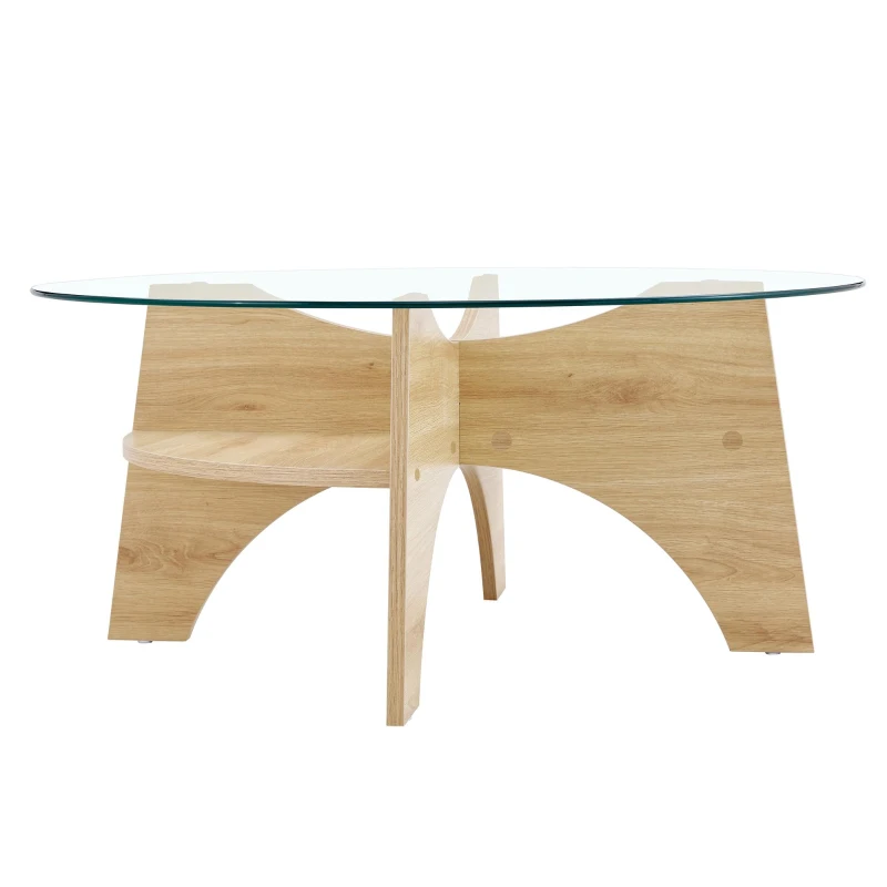 Table basse ronde en verre, design moderne, patins antidérapants, 80x80x36 cm, Couleur naturelle