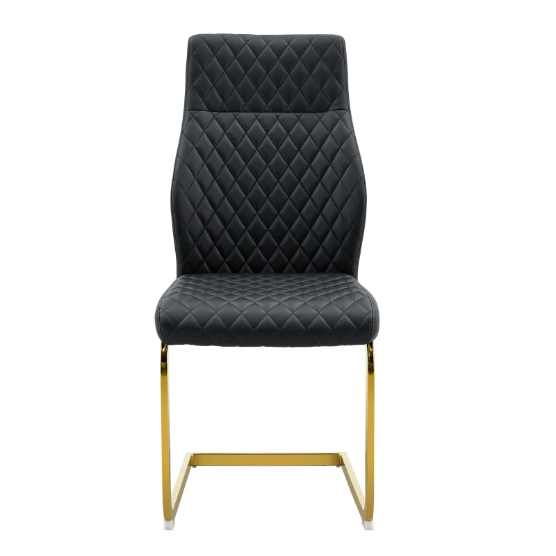 Chaise de salle à manger matelassée motif losange, dossier haut ergonomique, lot de 2, 43x63x100 cm, Noir+Or