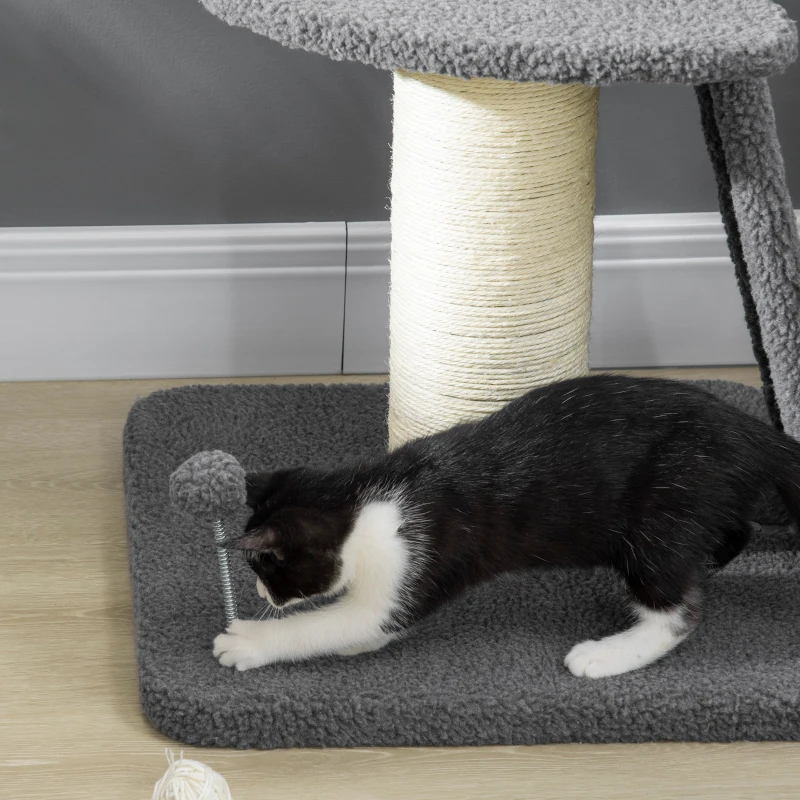 PawHut kattenboom, een platform, hangende speelgoedbal, sisal, donkergrijs+roomwit, 48 x 48 x 92 cm