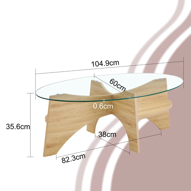 Table basse ronde en verre, design moderne, patins antidérapants, 104.9x60x35.6 cm, Couleur naturelle