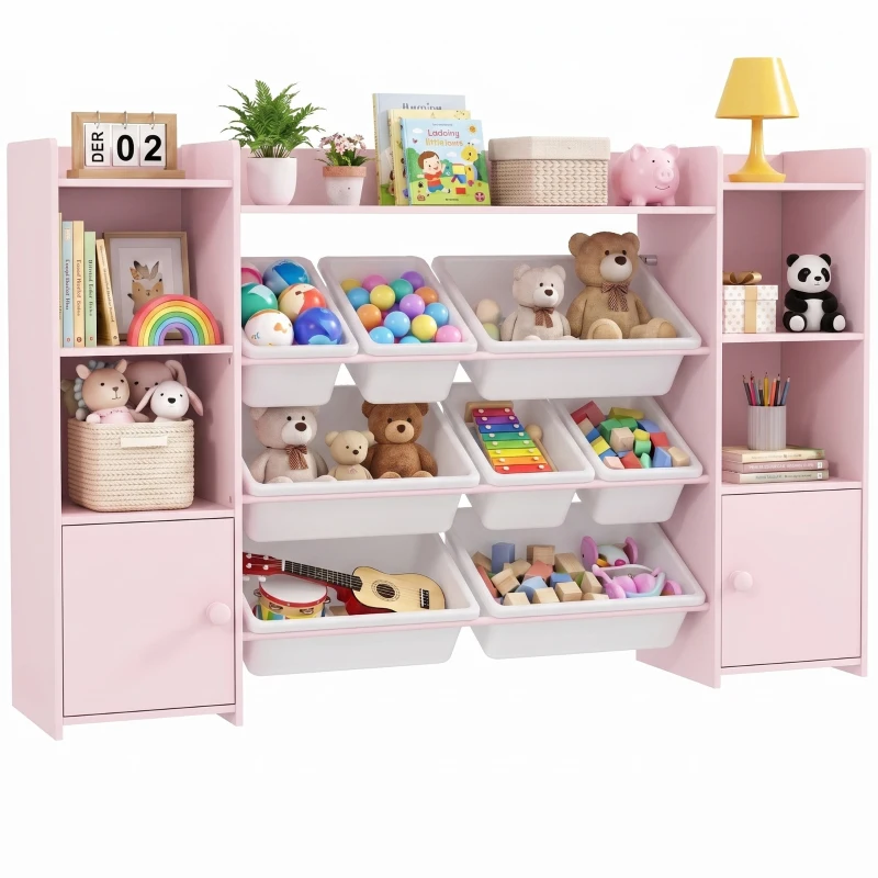 AIYAPLAY Kinderopbergkast, rek voor speelgoed en boeken, voor overzichtelijk opruimen, 8 uitneembare boxen, Roze(m-11)
