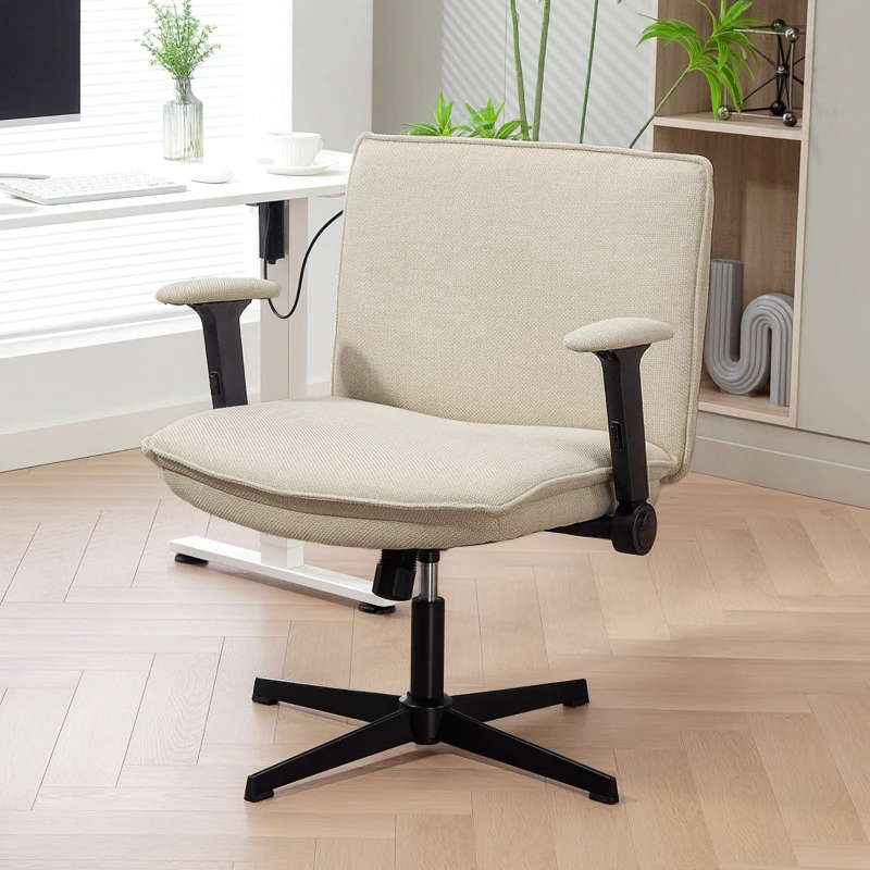 HOMCOM Cadeira de Escritório com Apoios de Braço Rebatíveis Assento  Altura Ajustável  Função Basculante 76x70x85-97 cm Creme
