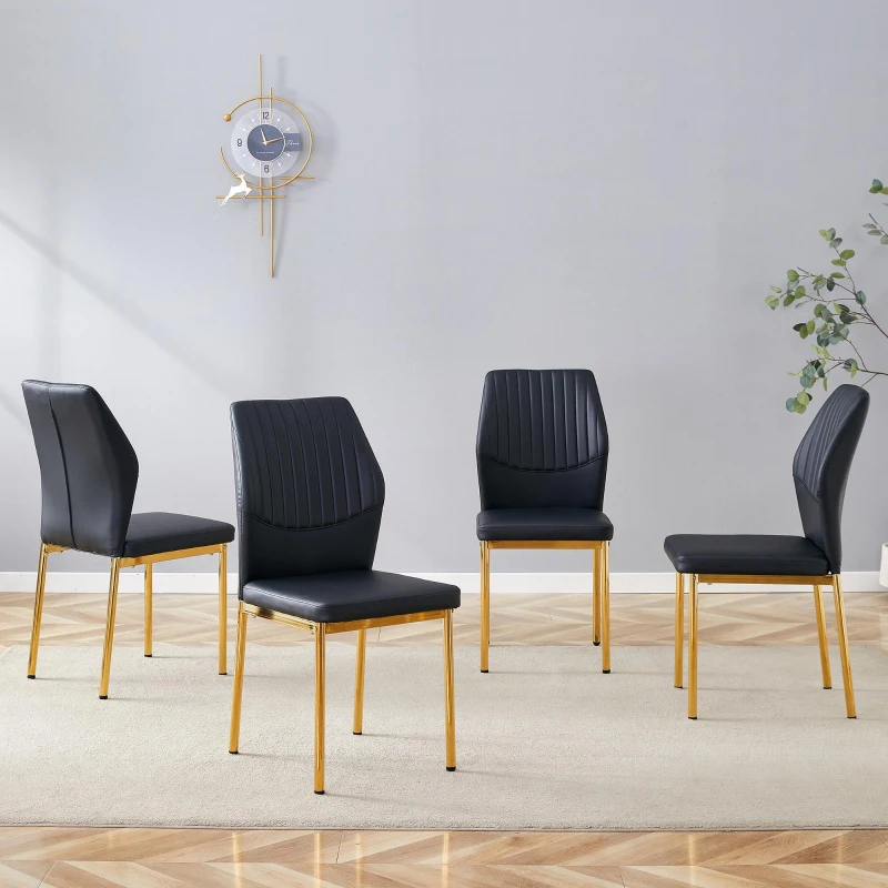 Lot de 4 chaises de salle à manger, style léger-luxe, patins antidérapants, 43x42.6x93 cm, Noir+Doré