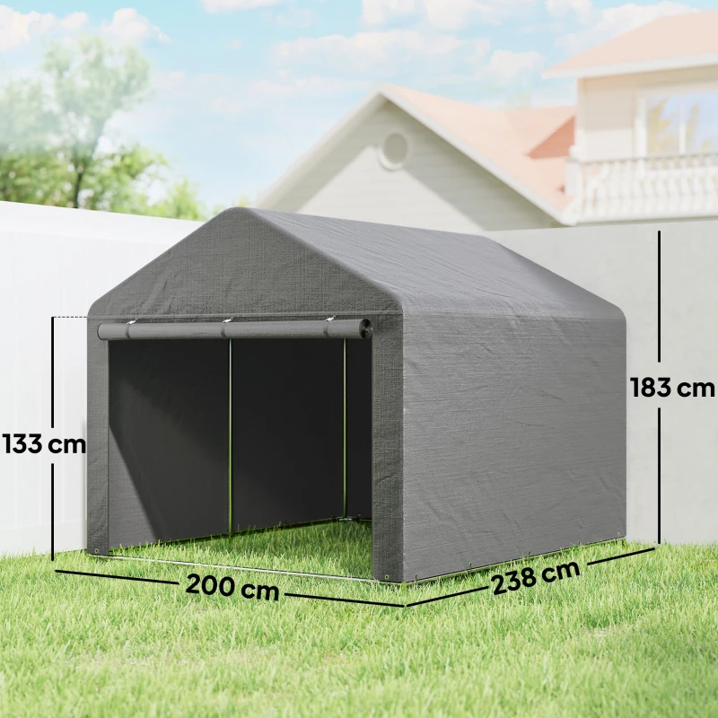 Outsunny Carpa de Jardín para Bicicletas con Marco de Metal Galvanizado Puerta con Cremallera Impermeable Anti-UV 2,4x2x2 m Gris