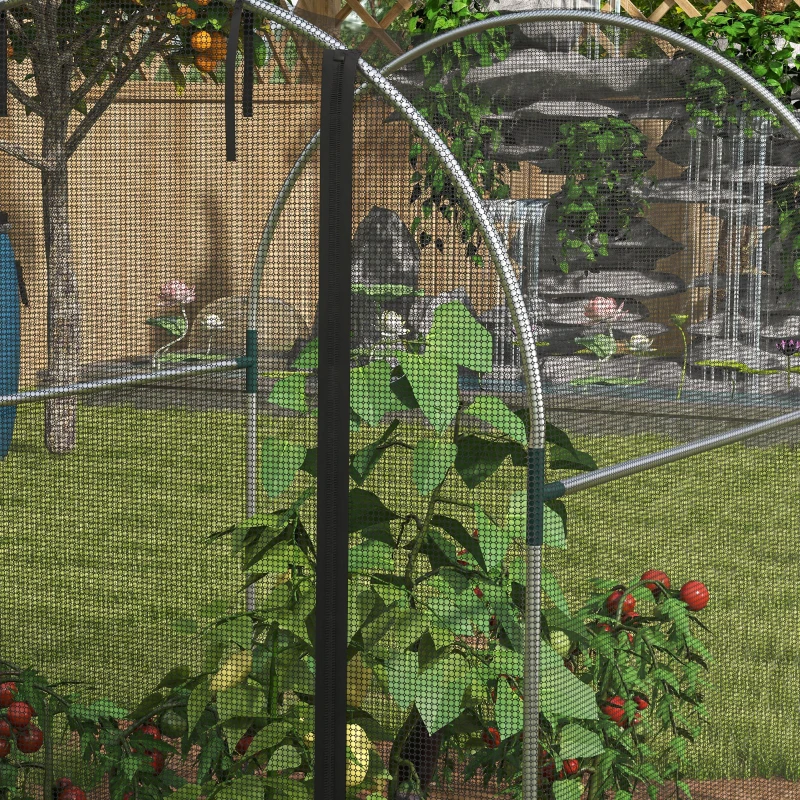 Outsunny Plantenbeschermingsnet, Vogelbescherming, met Deur en Stabiel Stalen Frame, 1,2x1,5x1,5m, Zwart/Zilver