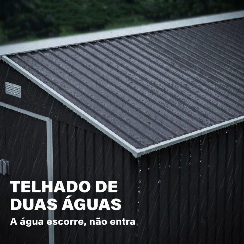 Outsunny Abrigo de Jardim Metálico para Armazenamento de Ferramentas com Base de Reforço Incluída e 4 Janelas 277x322x192 cm Cinza Escuro