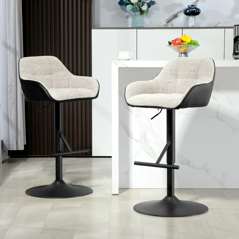 HOMCOM Set 2 Scaune Tapițate Reglabile pe Înălțime cu Spătar și Brațe, 52,5x53x86,5-108 cm, Negru și Gri Deschis(m-10)